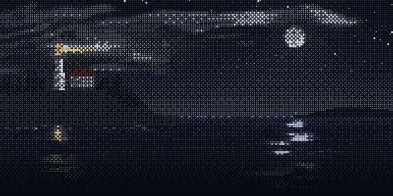 ASCII art of a lighthouse and the moon over a night coast